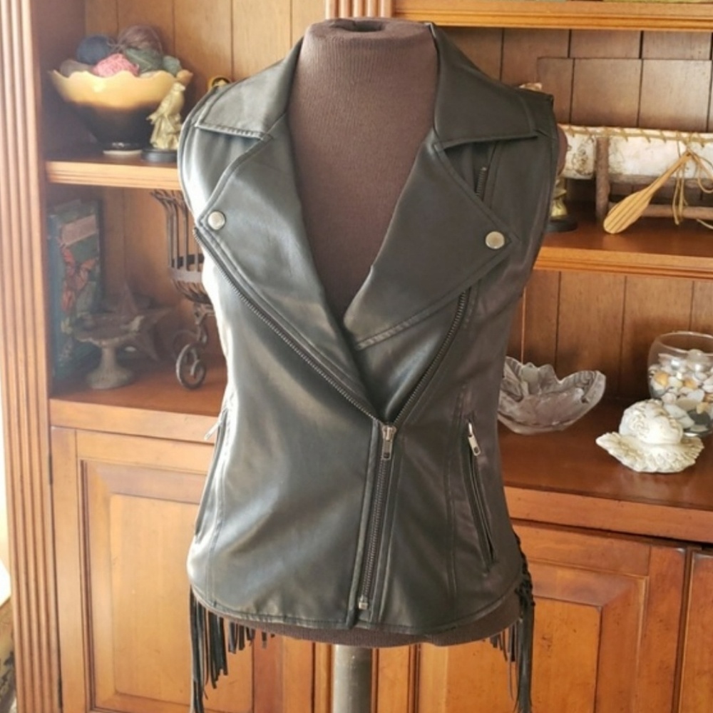 ASTR Vegan Leather Fringed Moto Vest
